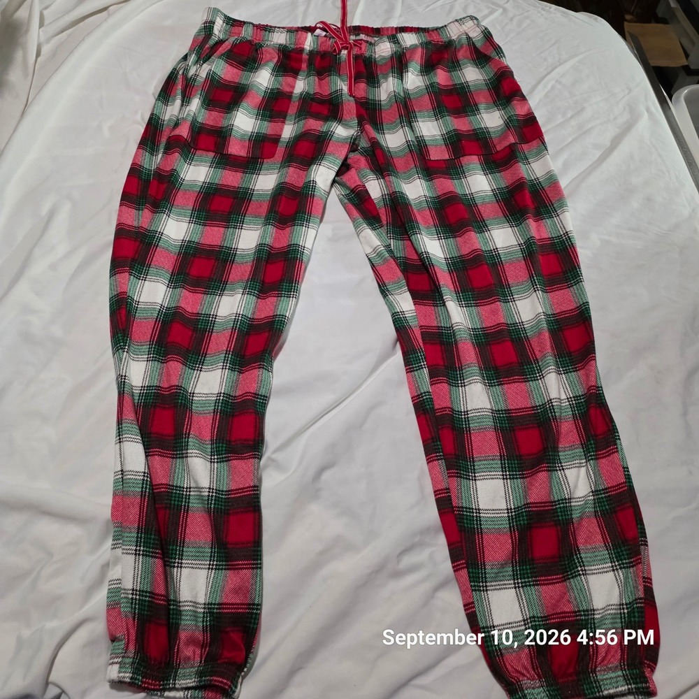 Joyspun Womens XL Red Green Plaid Pajama Pants Jogger Sleepwear Pockets